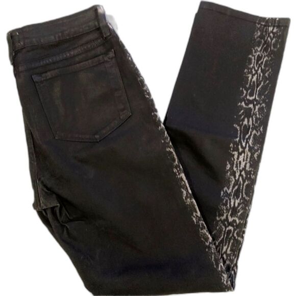 NYDJ - Sheri Skinny Waxed Coated Jeans animal print side stripes - size 2 P/26 P - Picture 1 of 12